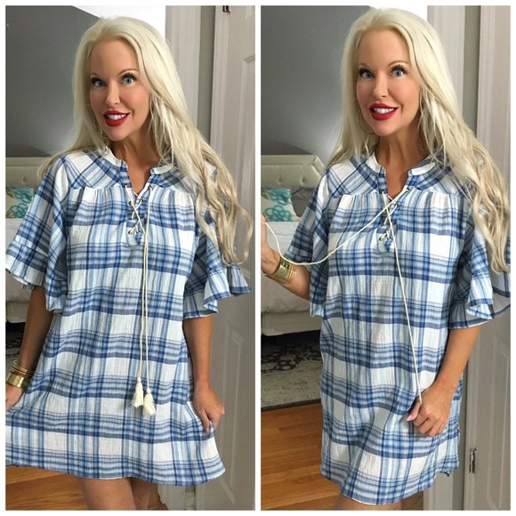 LAST 2! 💕Adorable lace up hi lo plaid dress! - Picture 2 of 3
